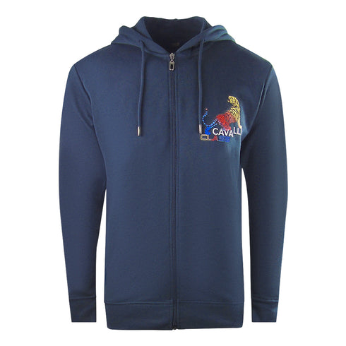 Cavalli Class Bold Tiger Logo Navy Blue Zip Up Hoodie
